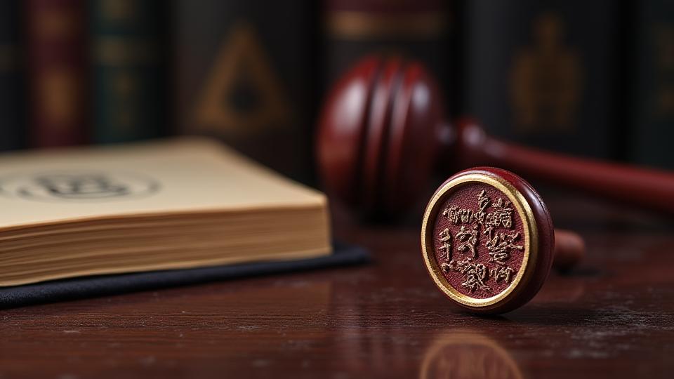 한국 전통 도장과 책들로 둘러싸인 법적 문서