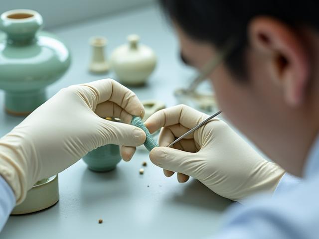 깨진 도자기 유물 복원 작업 이미지